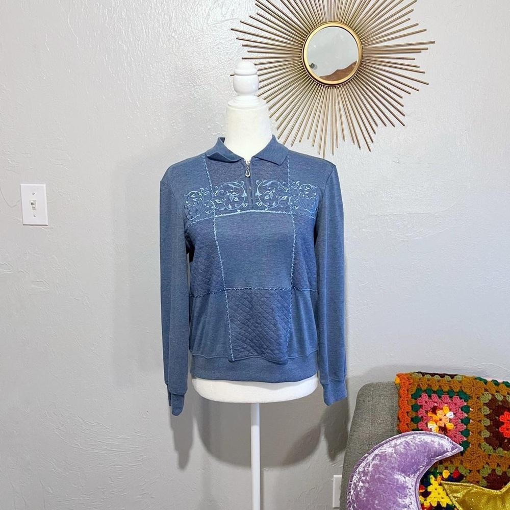 VTG Alfred Dunner Floral Cottagecore Quarter Zip Sweater Sweatshirt Jacket Small